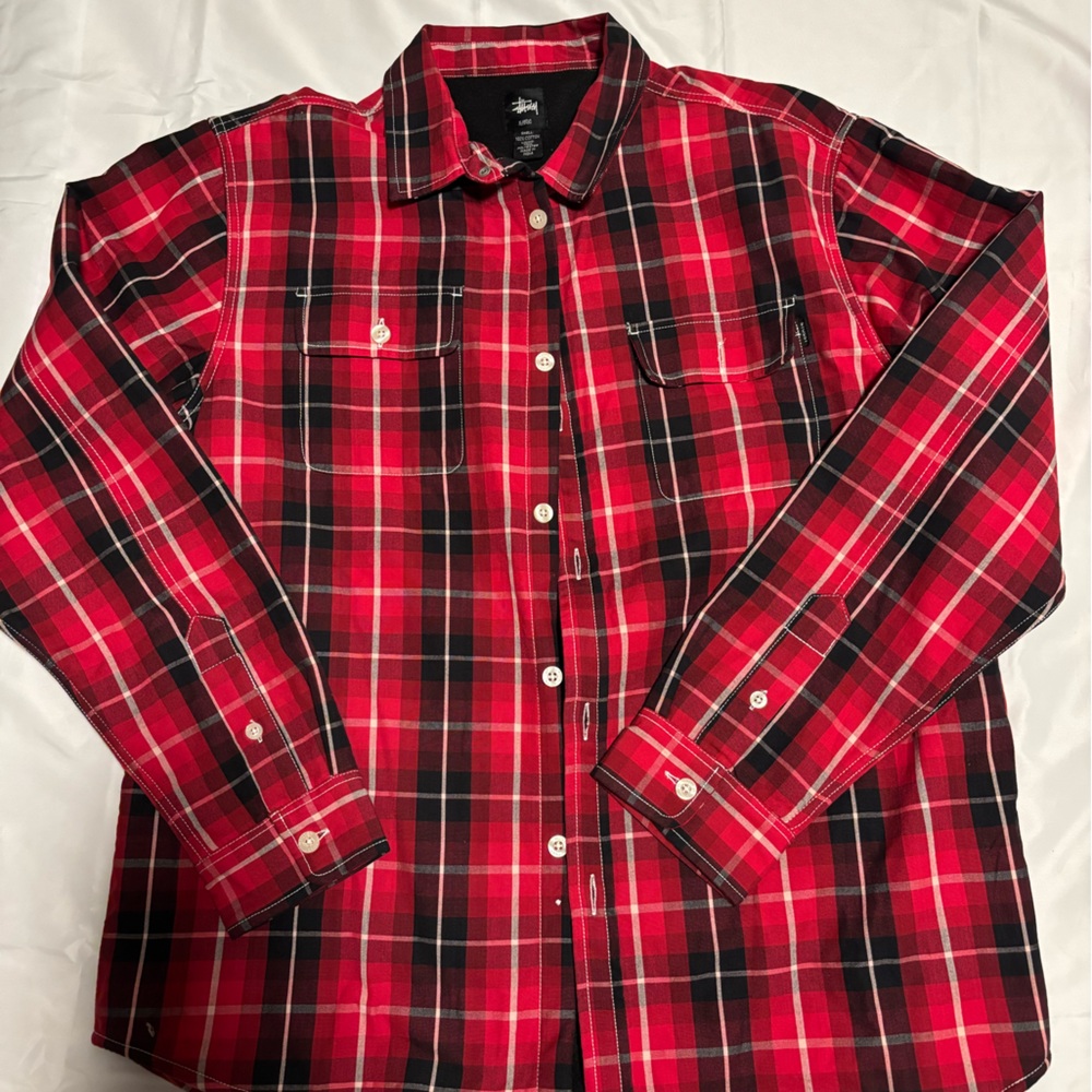 Stussy Red and Black Plaid Casual Shirt